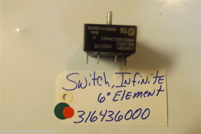 FRIGIDAIRE STOVE 316436000 Switch,infinite , 6`` Element used part FRIGIDAIRE STOVE 316436000 Switch,infinite , 6`` Element used part